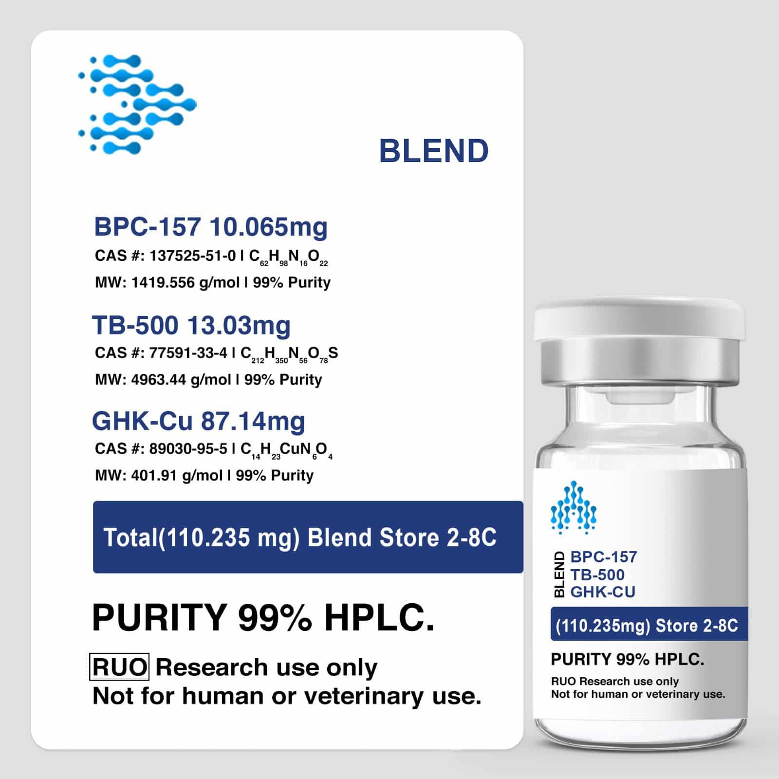 GLOW BLEND (BPC-157/TB-500/GHK-CU) BLEND 10.065/13.03/87.14 MG